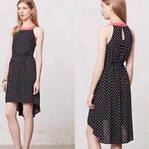 Anthropologie Lilka women's XS high low halter button back polka dot dress EUC